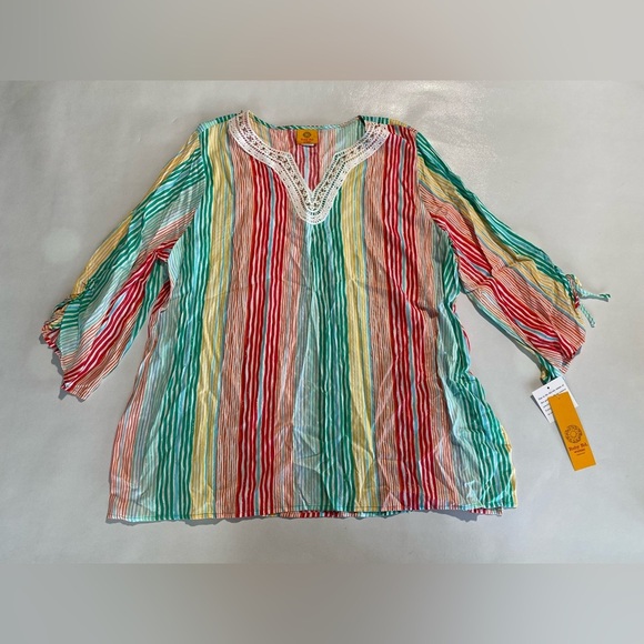 NEW Plus SIze 1X Ruby Rd. Wavy Metallic Stripe Embroidered Top Blouse Multi $69 - Picture 2 of 8